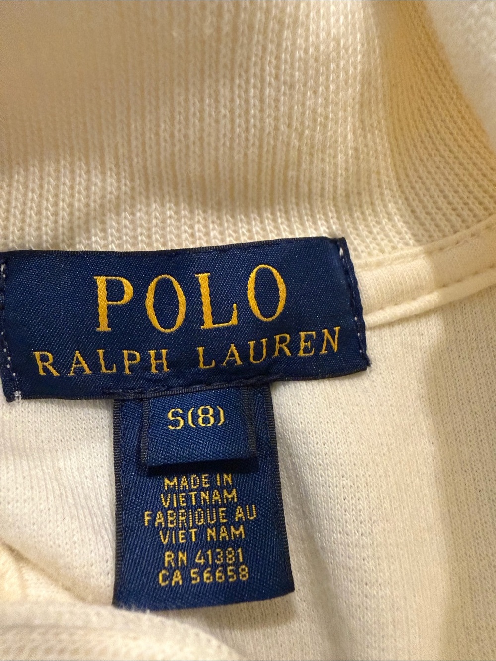 Kids polo Ralph Lauren Cream Half-Zip Sweater with Navy Logo, size S (8) - Picture 3 of 7